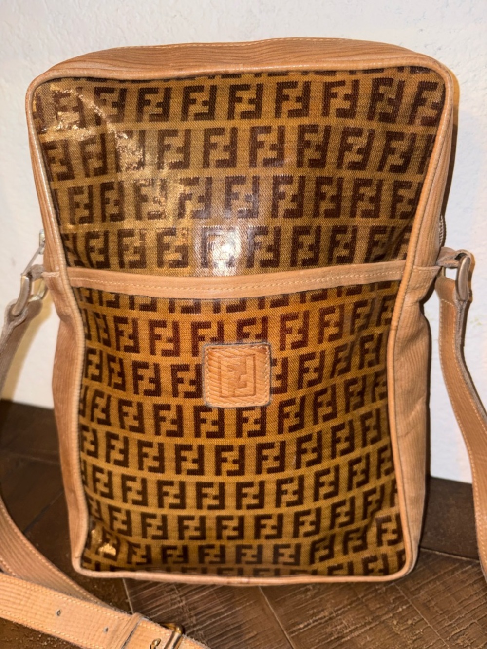Vintage Fendi Zucca FF Monogram Crossbody Bag Brown Italy - Picture 2 of 6